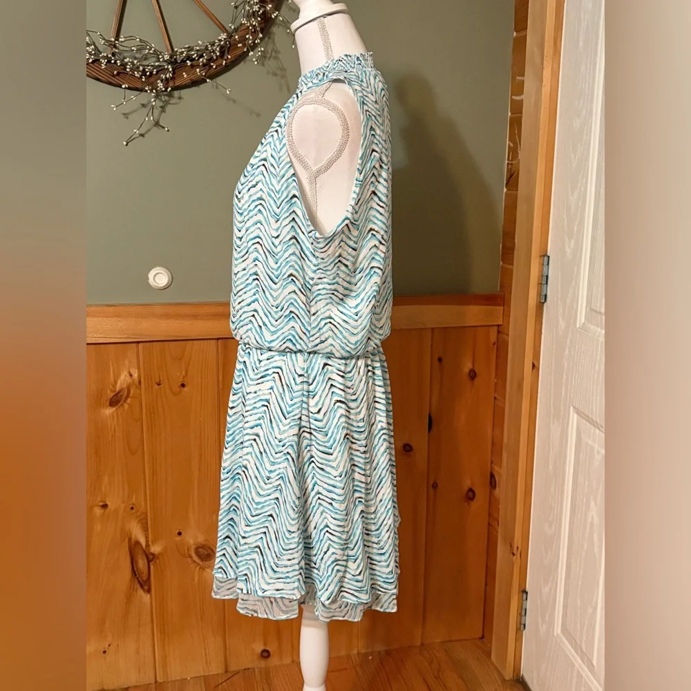 White House Black Market Wm Dress Printed Smock Sleeveless Blue High Neck Size M - Picture 4 of 11